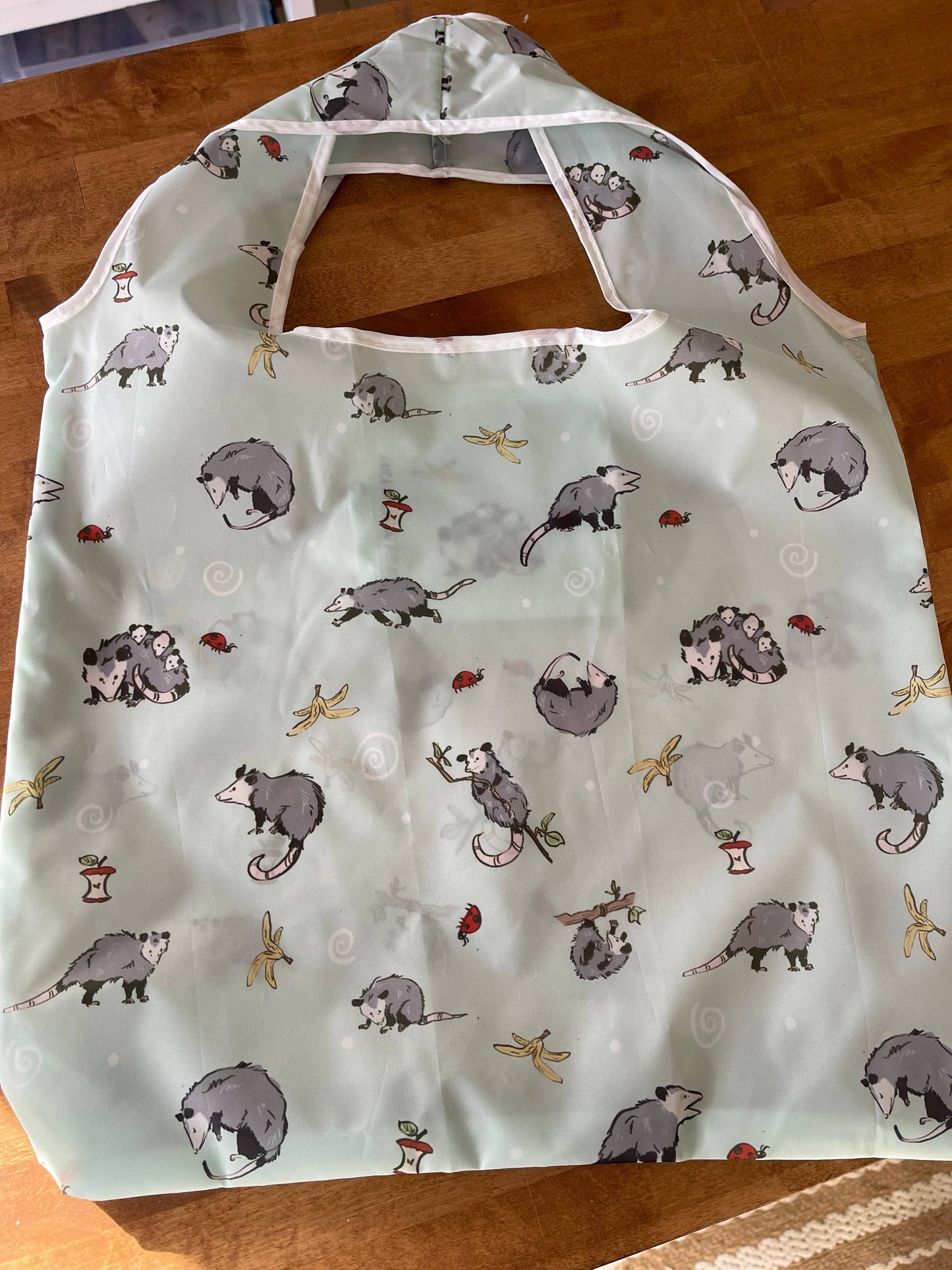 Green Opossum Print Reusable Grocery Bag
