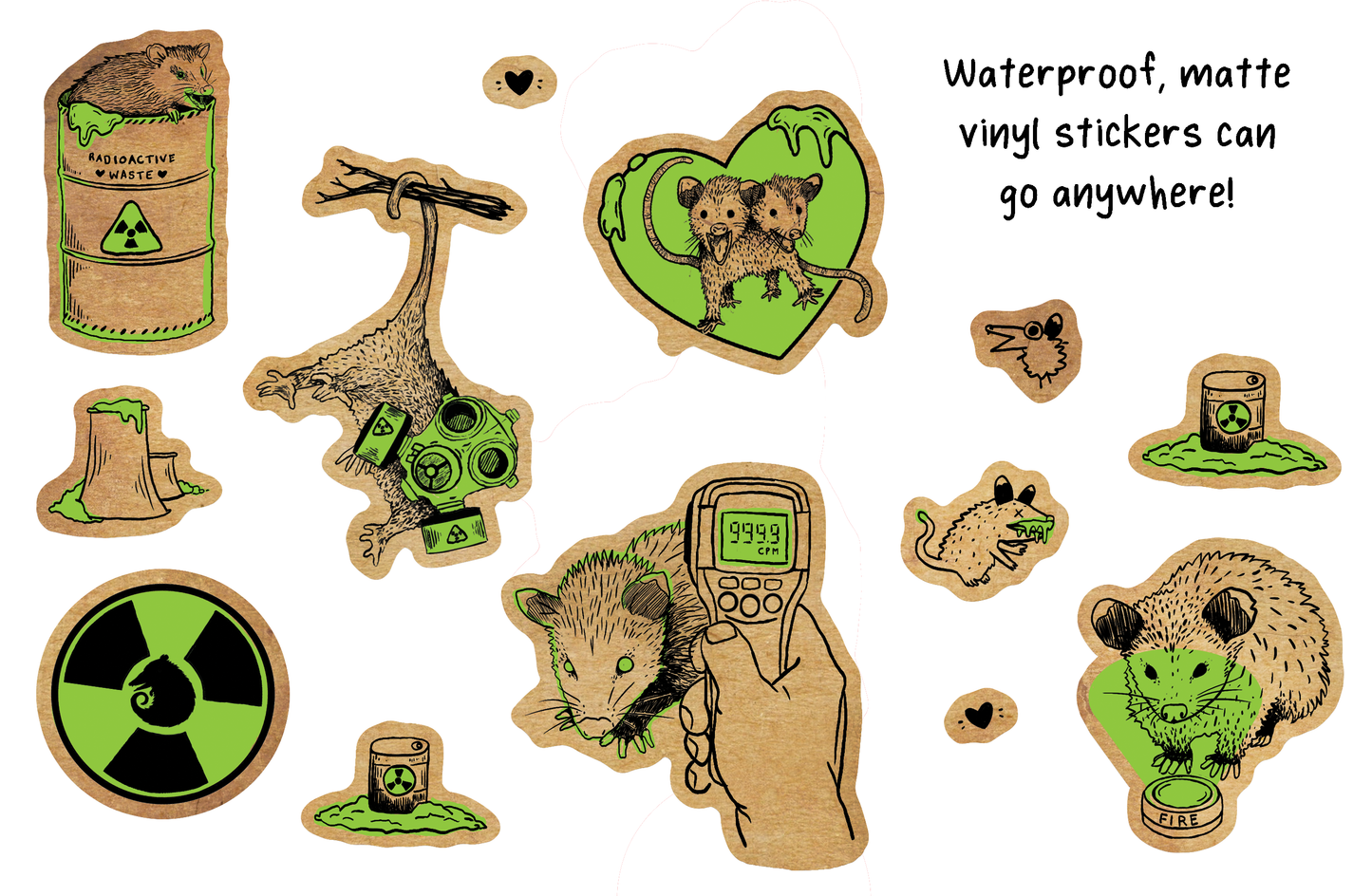 Radioactive Opossums Vintage Vinyl Sticker Sheet