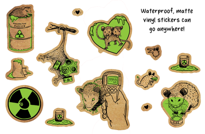 Radioactive Opossums Vintage Vinyl Sticker Sheet