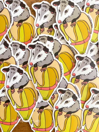 Banana Opossum Vinyl Sticker