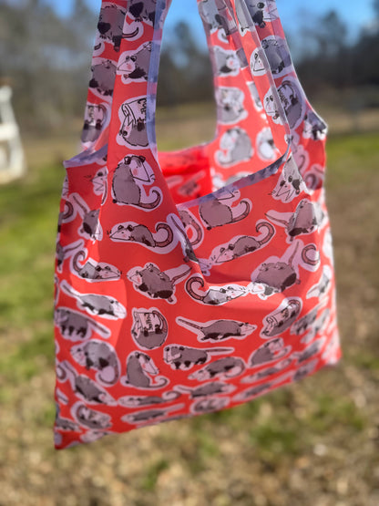 Orange Opossum Scurry Print Reusable Grocery Bag