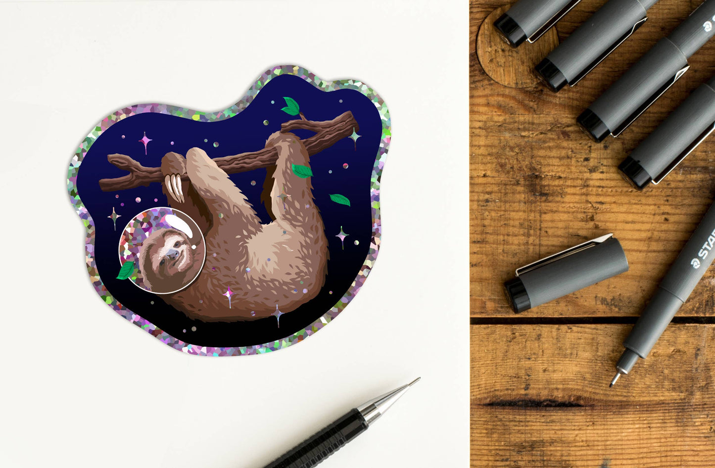 Space Sloth Sparkly Vinyl Sticker