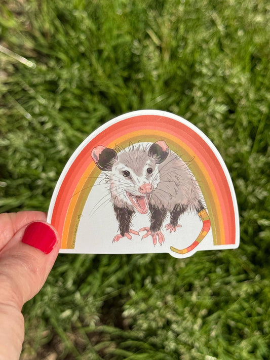 Vintage Rainbow Opossom Joey Vinyl Sticker