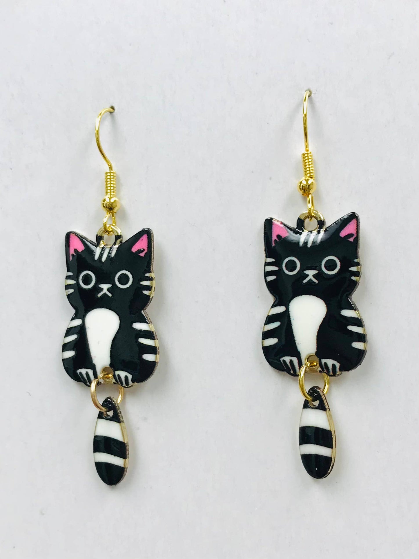 Tuxedo Cat Wagging Tail Earrings