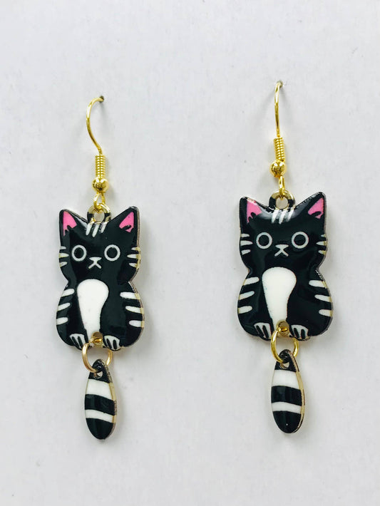 Tuxedo Cat Wagging Tail Earrings