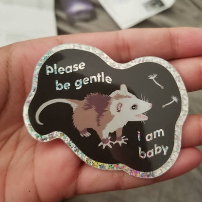 I Am Baby Opossum Glitter Vinyl Sticker