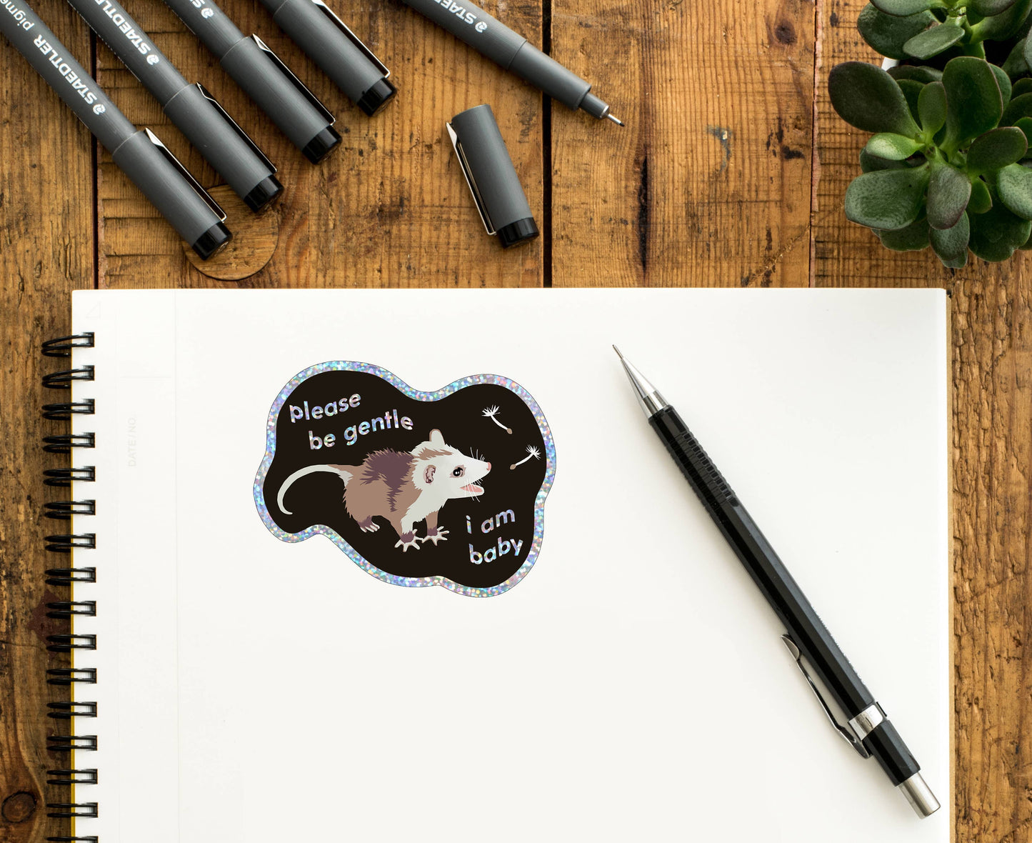 I Am Baby Opossum Glitter Vinyl Sticker