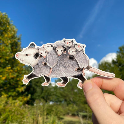 Mom Opossum with Joeys Vinyl Sticker