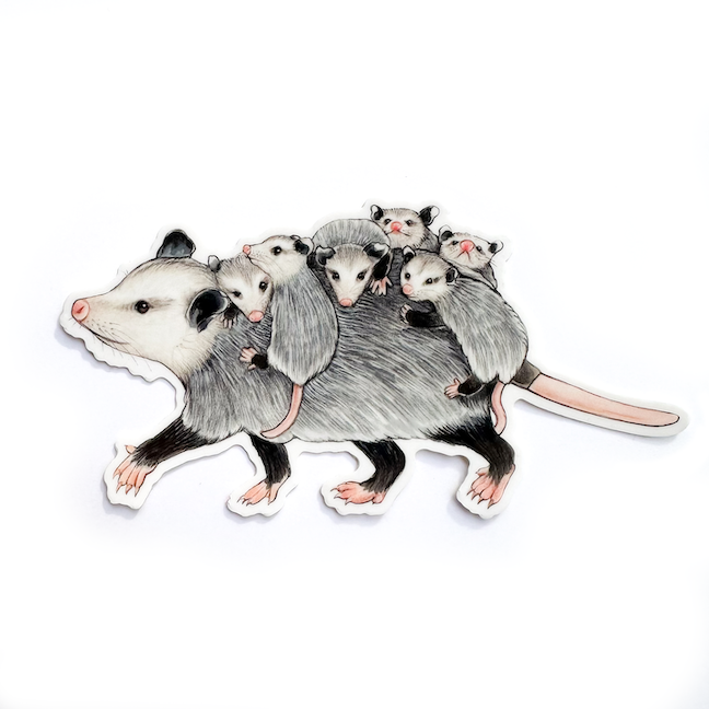 Mom Opossum with Joeys Vinyl Sticker