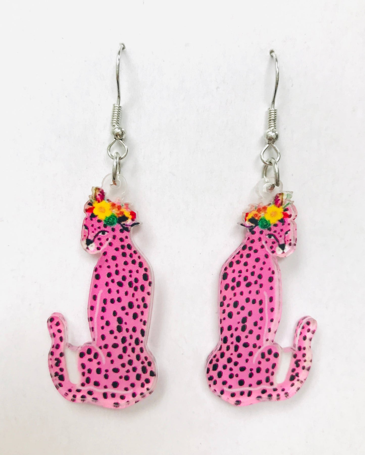 Pink Leopard Acrylic Earrings