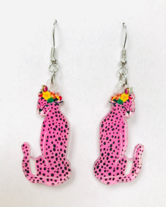 Pink Leopard Acrylic Earrings
