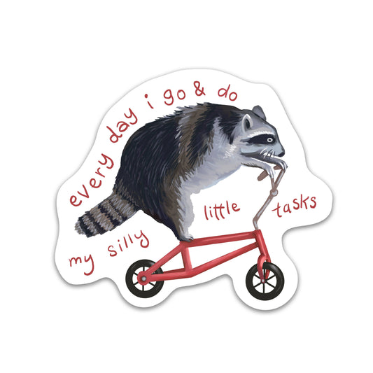 Silly Tasks Raccoon Vinyl Sticker