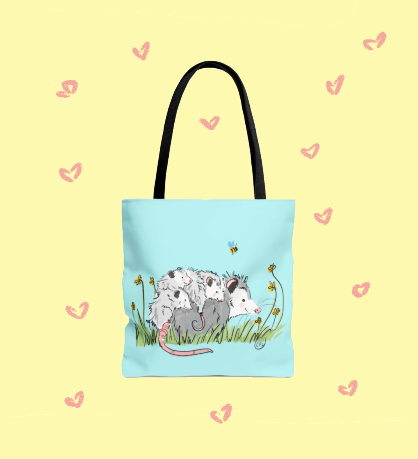 Mama Opossum with Joeys Cotton Canvas Tote Bag