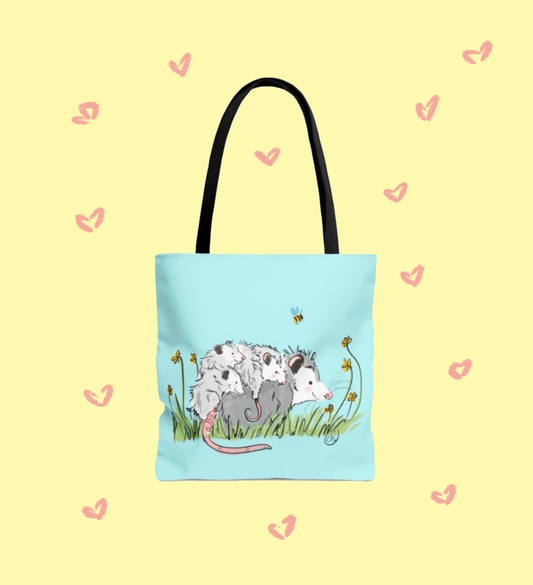 Mama Opossum with Joeys Cotton Canvas Tote Bag