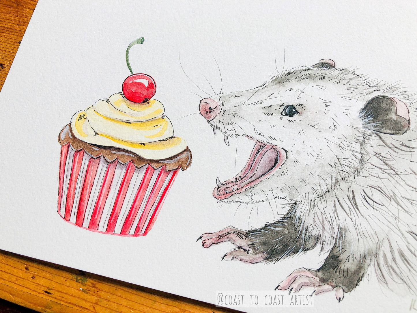 Birthday Cupcake Opossum Card and Envelope