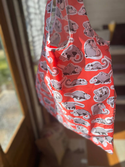 Orange Opossum Scurry Print Reusable Grocery Bag