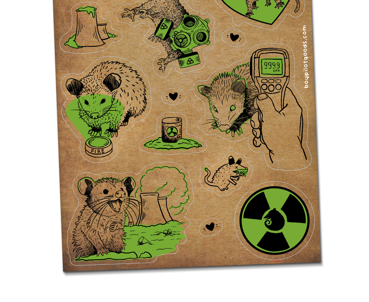 Radioactive Opossums Vintage Vinyl Sticker Sheet