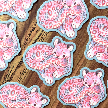 Cuddly Snow Leopard Vinyl Sticker