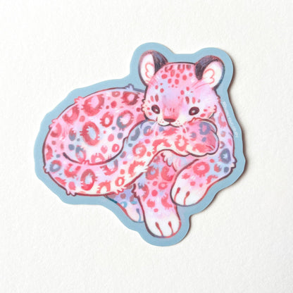 Cuddly Snow Leopard Vinyl Sticker