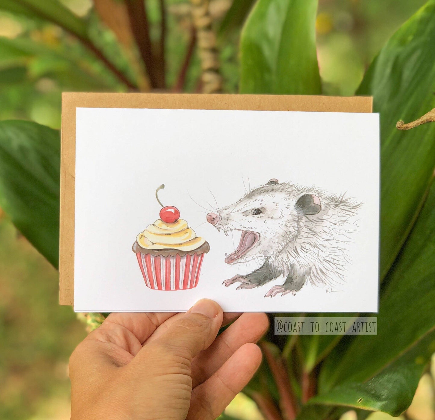 Birthday Cupcake Opossum Card and Envelope