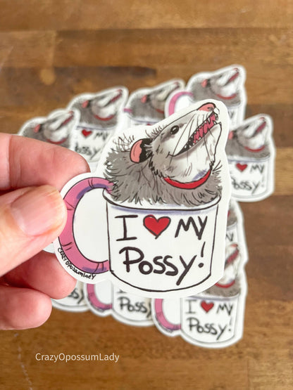 I Love My Possy Opossum Vinyl Sticker
