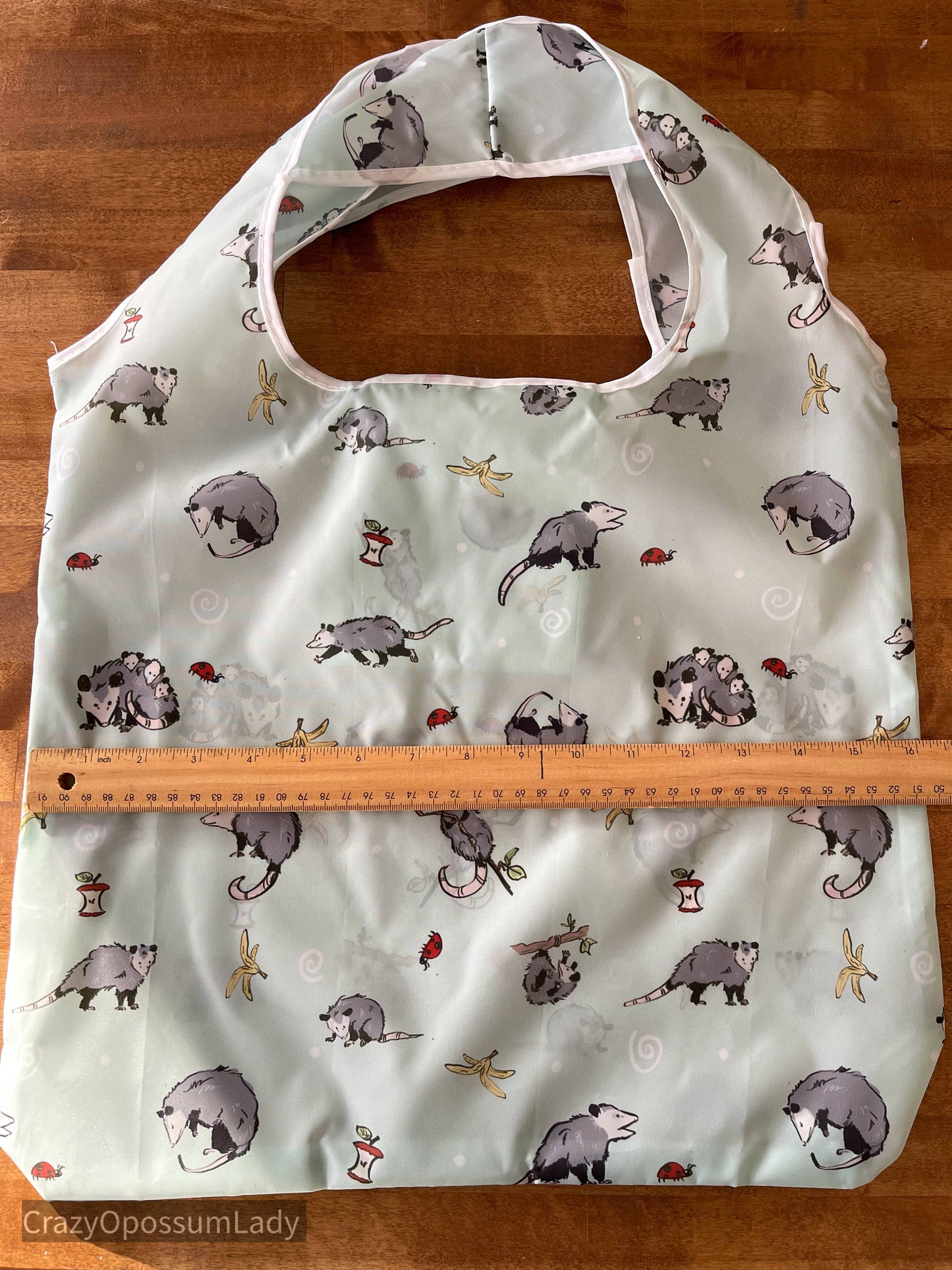 Green Opossum Print Reusable Grocery Bag