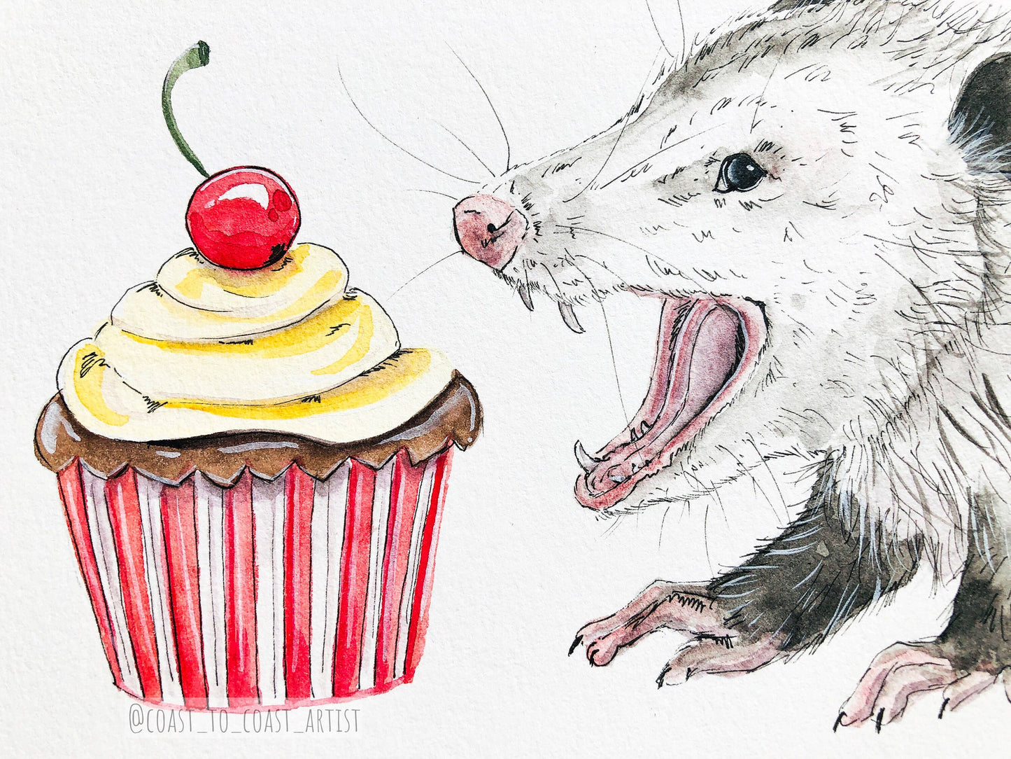Birthday Cupcake Opossum Card and Envelope