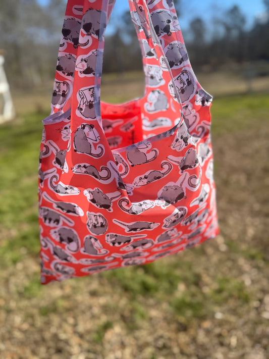 Orange Opossum Scurry Print Reusable Grocery Bag